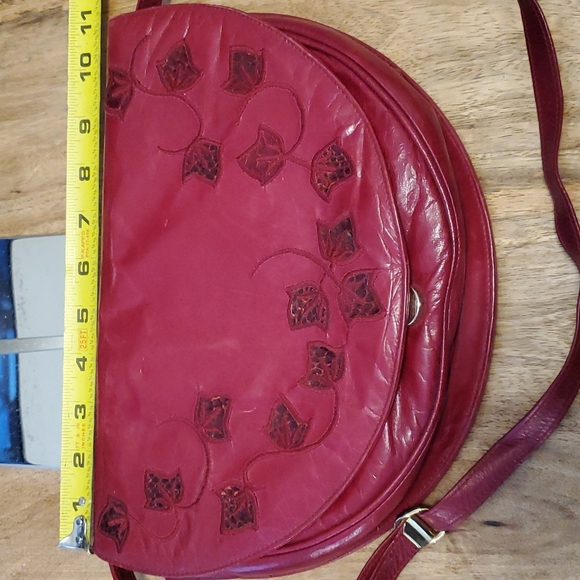 RARE Vintage Stuart Weitzman Leather Handbag Burgandy Floral Design - Picture 10 of 12